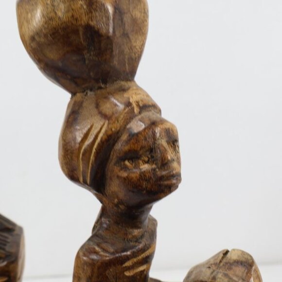 2 Vintage Primitive Figurines African Wood Carving Women Basket Tribal Folk Art - Picture 13 of 14